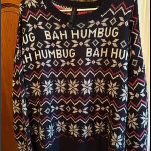 QVC Navy and White Bah Humbug Sweater